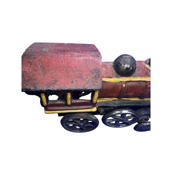 Vintage Cast Iron Locomotive Train Red Black Paint Antique Toy Train Engine - Picture 10 of 13